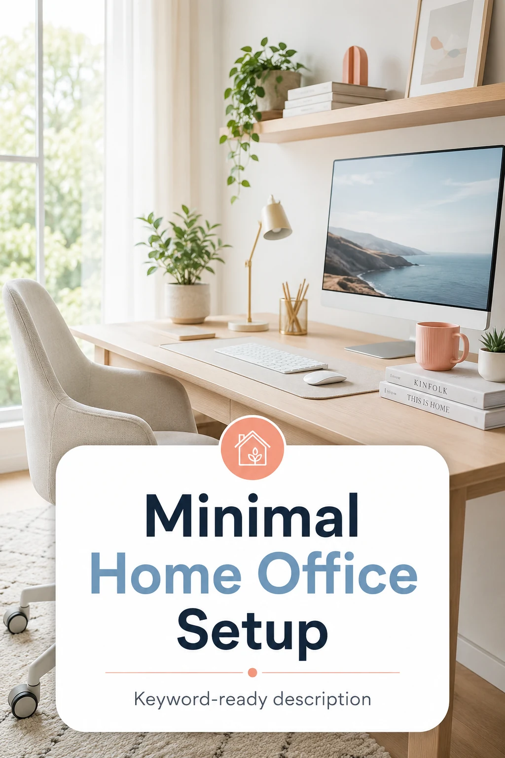 Sample Pinterest pin for a minimal home office setup